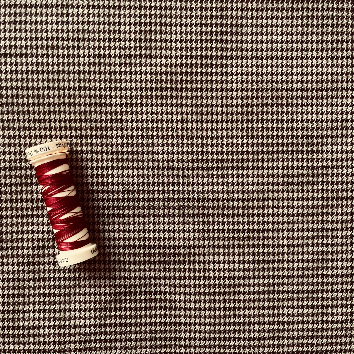 Brown puppytooth stretch wool