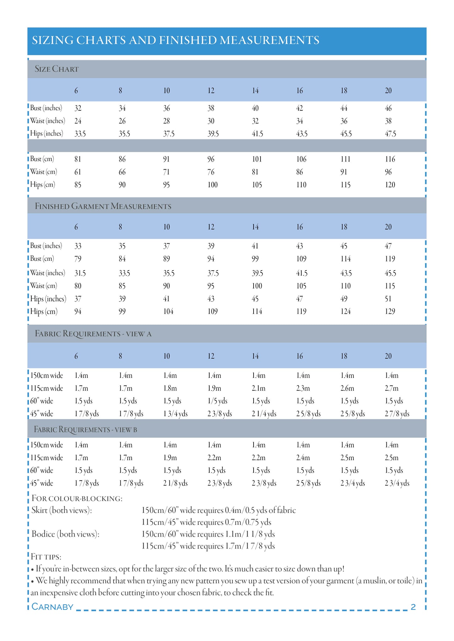 Carnaby Dress measurements