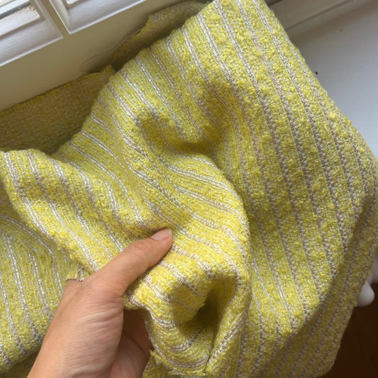 Remnant of citrus yellow wool blend boucle with gold thread