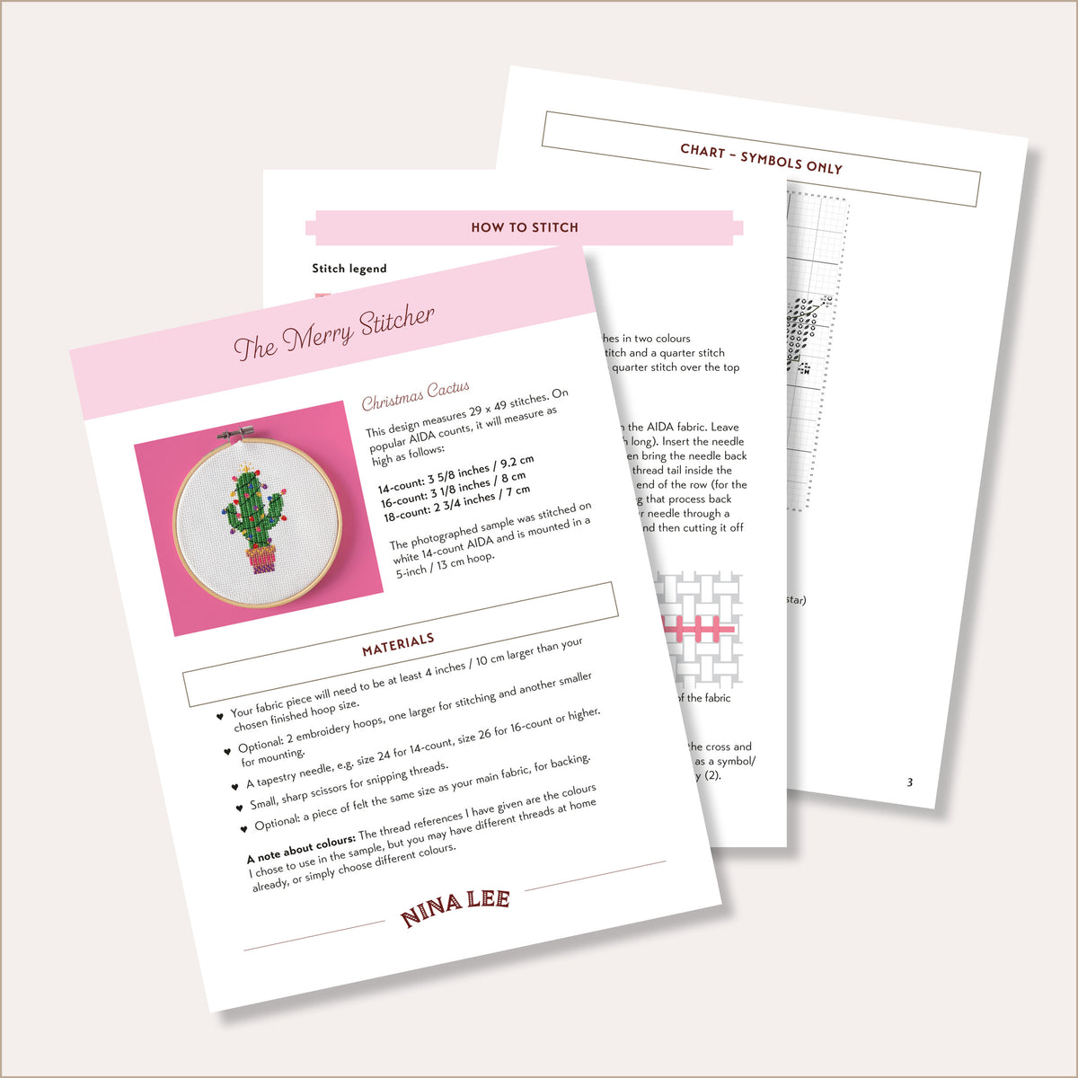 Christmas Cactus Cross Stitch PDF Pattern | Festive Fairy Lights Design