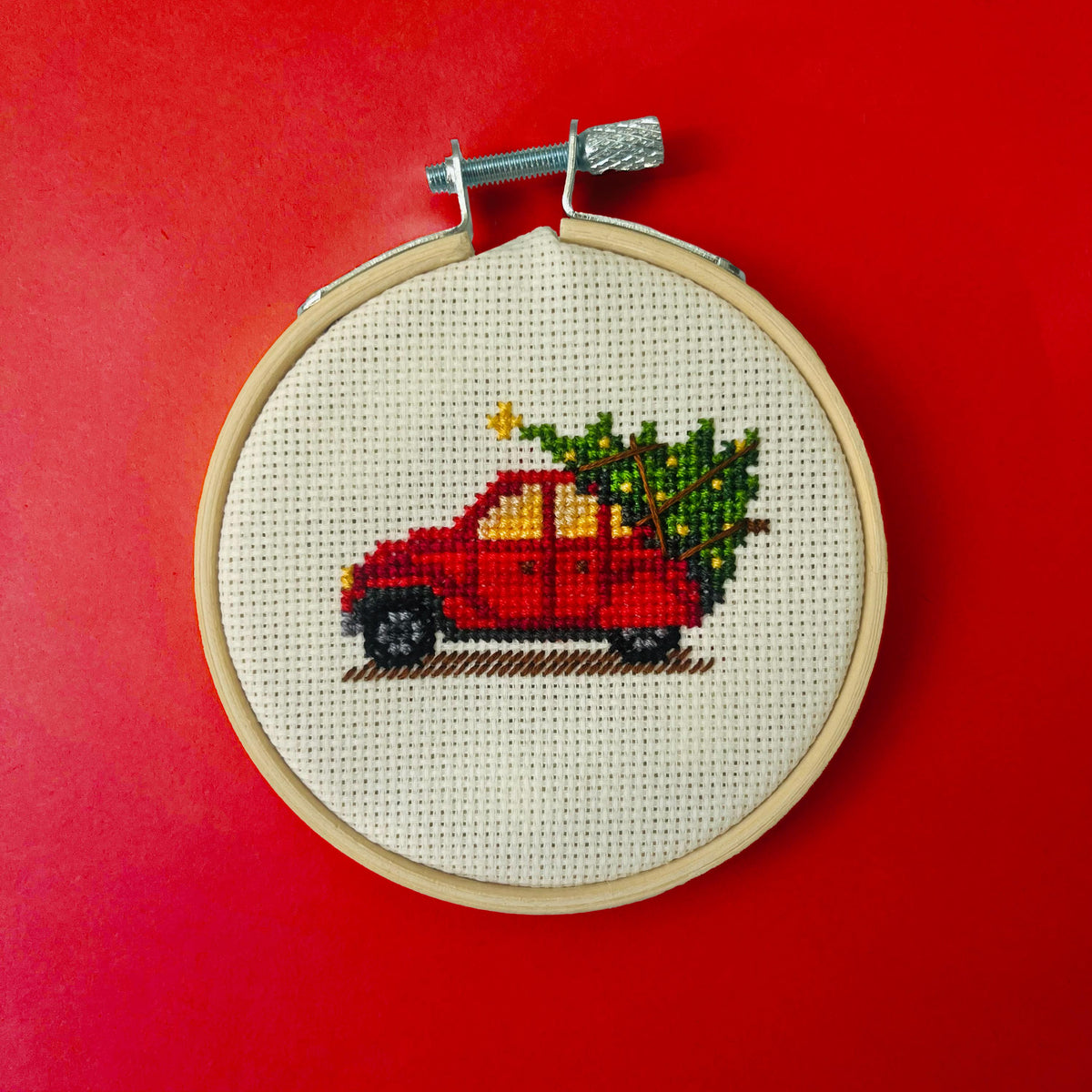 Red Vintage Car with Christmas Tree cross stitch pattern – image 2 of 9
