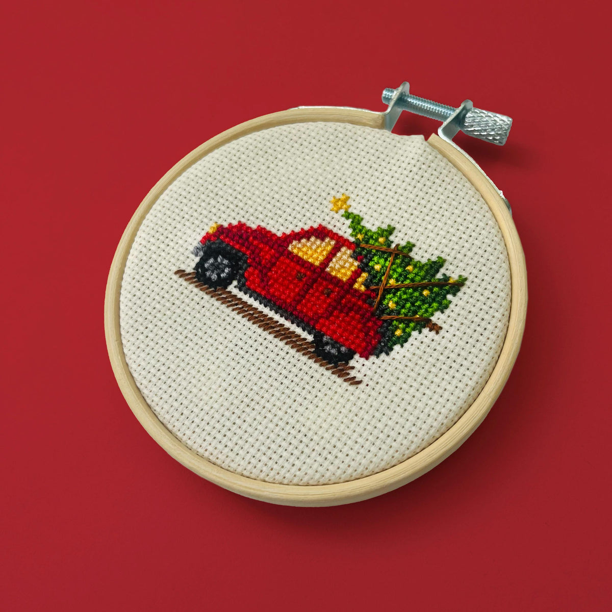 Red Vintage Car with Christmas Tree cross stitch pattern – image 3 of 9