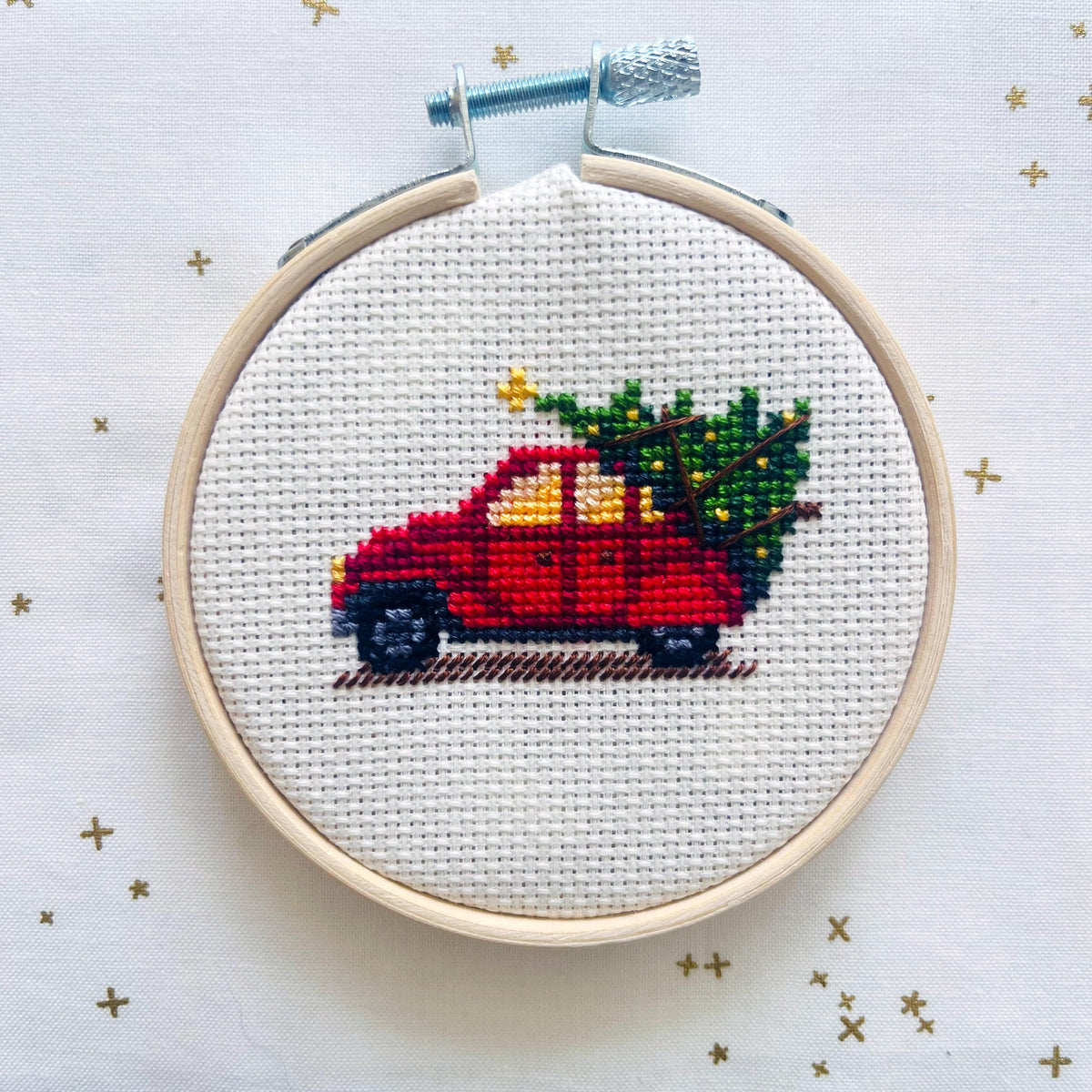 Red Vintage Car with Christmas Tree cross stitch pattern – image 4 of 9