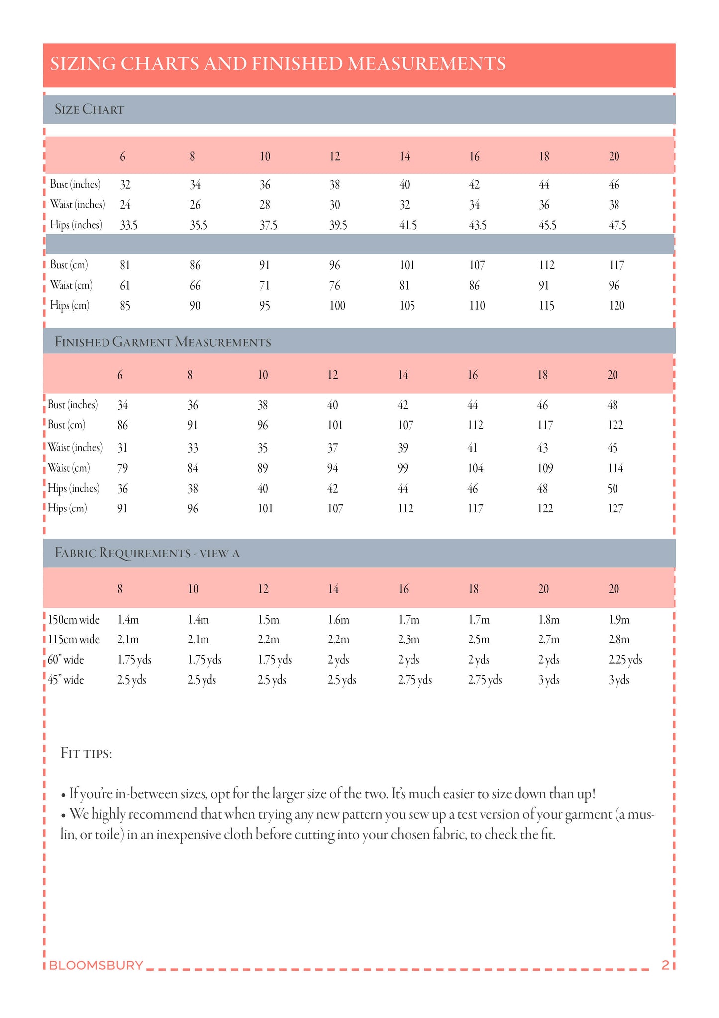 Bloomsbury Blouse measurements